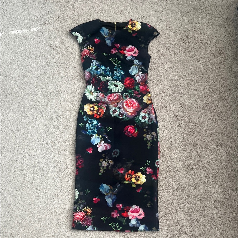 Ted Baker Black Floral Midi Dress